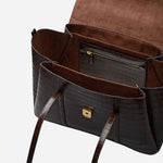 Inside the The Chancery Dark Oak Faux Croc Large Flapover Shoulder Bag.