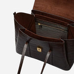 Inside The Chancery Dark Oak Faux Croc Medium Flapover Shoulder Bag.