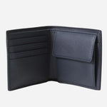 Inside the Ray Navy Blue Grained Faux Leather RFID Wallet with Coin Case.