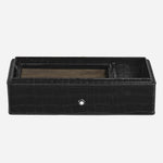 The 3-Pen Box in Croco-Embossed Black Leather with lid off.