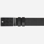 The Extreme 3.0 embossed leather side of the Marquetry Plate Buckle 30 mm Reversible Black Leather Belt.