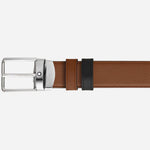 The textured fauve brown leather side of the Rectangular Buckle Reversible Fauve/Black Leather Belt.