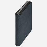 Side view of the Tweed Blue Sartorial Leather 5-Pen Pouch with Zip.
