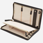 Inside the Caroline Quilted Black Leather Large Jewellery Portfolio.