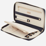Inside the Maria Smooth Navy Leather Jewellery Portfolio.