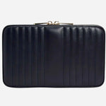 Top view of the Maria Smooth Navy Leather Medium Zip Jewellery Case.