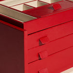 Close up of the tiers inside the Palermo Red Leather Large Jewellery Box.