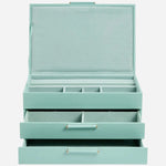 Inside the Sophia Smooth Jade Leather Jewellery Box with Drawers.