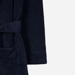 Pocket and sleeve on the Navy Blue Artist Stripe Dressing Gown.