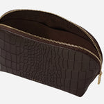 Inside the Commute Street Dark Oak Faux Croc Medium Cosmetic Pouch.