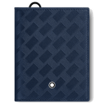 This Montblanc Extreme 3.0 Ink Blue 6CC Compact Wallet has the snowcap emblem.