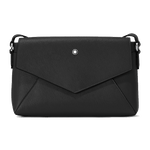 Montblanc's Sartorial Saffiano Black Leather Double Bag has a flap closure into the main compartment.