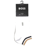 The Pack of 2 White and Green Cotton Blend Ankle Socks with Signature Stripe Cuffs by BOSS.