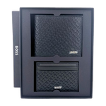 This GBBM Monogram Leather Card Holder & Wallet Set by BOSS has an embossed exterior with the B pattern.