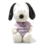 This Soft Cuddly Friends Snoopy Heartbreakers Club 22cm by Steiff has a soft plush purple heart with embroidery on the front.