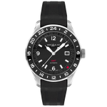 Montblanc's 1858 GMT Black Rubber Watch features Arabic numerals.