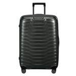 Samsonite's Proxis Matt Climbing Ivy Spinner Suitcase, 69 cm comes in a dark green exterior with black trims.