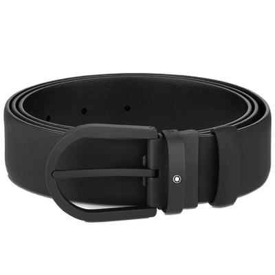 montblanc black rubberised horseshoe pin buckle belt