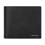 Paul Smith's 'Mini Blur' Leather Billfold 4CC and Coin Wallet has the brand name in silver foil embossing on the front.