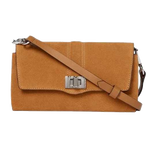 This stylish Paul Smith handbag for women is made from a brown suede and comes with silver accents.