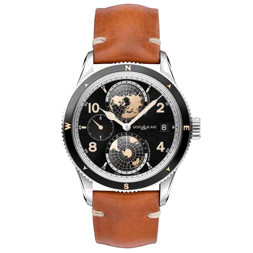 This Montblanc 1858 Geosphere Tan Watch features an engraved compass indication.