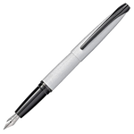 This ATX Brushed Chrome & Black PVD Fountain Pen by Cross has special engraving on the stainless steel nib which is intricate and sharp.