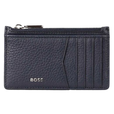 boss crosstown navy grained leather 10cc card case