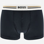 The navy blue pair from the BOSS 3-Pack of Viscose Stretch Revive Boxer Shorts with Three Stripe and Logo Waistband.