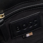 Inside the Black Faux Leather Quilted Shoulder Bag with Double B Monogram.