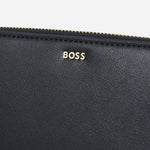 BOSS logo on the front of the Numah Black Leather 12CC Zip Around Purse.