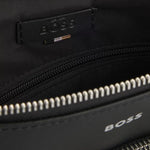Inside the Zair Black Leather Envelope Bag with Zip Closure.