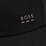 Close up of the logo on the BOSS Zed Black Cotton Cap with Metal Logo.