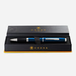 The gift box for the Coventry Blue Lacquer Rollerball Pen with Polished Chrome Trims.