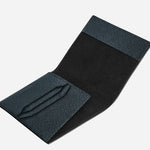 Inside the Sartorial Tweed Blue Leather Passport Holder with 3CC.