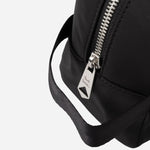 The grab handle and engraved zip puller on the Paul Smith Men's Black Recycled Polyester Wash Bag with Striped Zebra Logo.