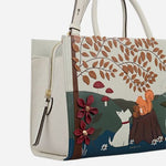 Side view of the Autumn Leaves Snow Medium Zip Top Multiway Bag.