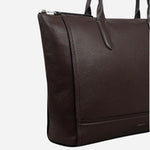 Side view of the Oak Street Dark Oak Brown Medium Zip Top Tote Bag.