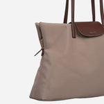 Side view of the Pocket Essentials Porcini Brown Medium Zip Top Tote Bag.