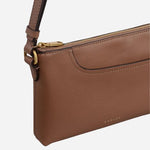 Side view of the Pockets Saddle Brown Mini Zip Top Shoulder Bag.