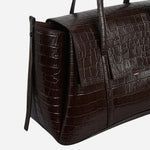 Side view of The Chancery Dark Oak Faux Croc Large Flapover Shoulder Bag.