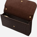 Inside the The Rathbone Faux Croc Dark Oak Micro Flapover Cross Body Bag.