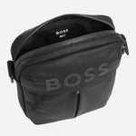 Inside the Stormy Black Faux Leather Reporter Bag with BOSS Logo.