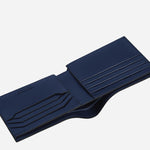 Inside top view of the Montblanc Meisterstück Black and Ink Blue Leather 8CC Wallet.