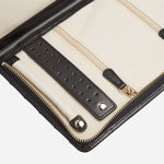 Close up inside the Caroline Quilted Black Leather Large Jewellery Portfolio.