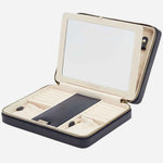 Inside the Maria Smooth Navy Leather Large Zip Jewellery Case.