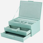 Inside the Sophia Smooth Jade Leather Jewellery Box with Drawers.