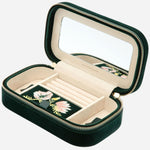 Inside the Zoe Forest Green Velvet Travel Zip Jewellery Case.