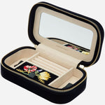 Inside the Zoe Indigo Velvet Travel Zip Jewellery Case.