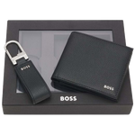 The GBBM Black Grained Leather 4CC Wallet and Keyring Set by BOSS.