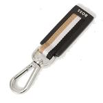 The BOSS logo has been printed onto the bottom of the black leather keyring.